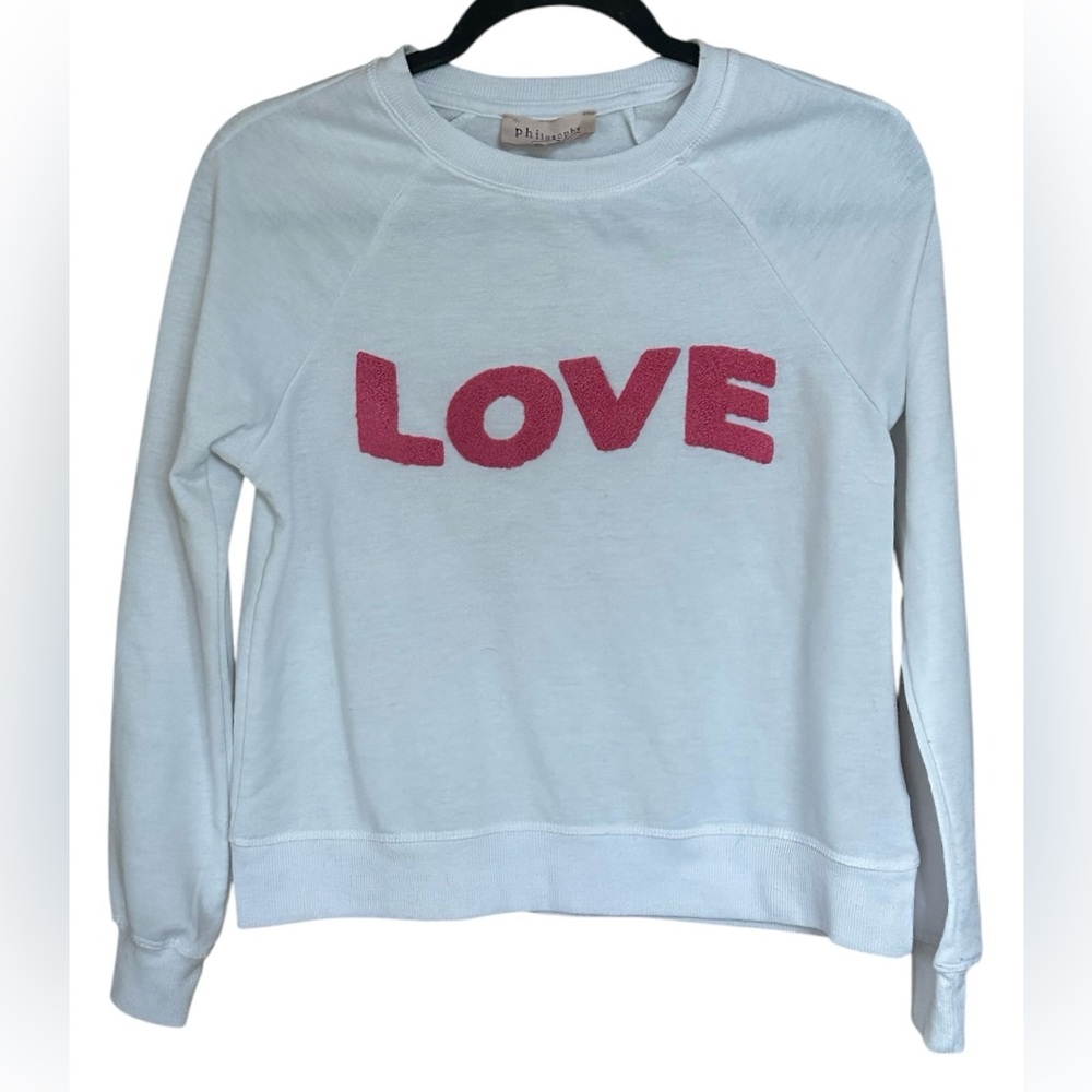 Philosophy White Sweatshirt with Pink "LOVE" Graphic